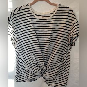 Black and White Striped Knotted Top